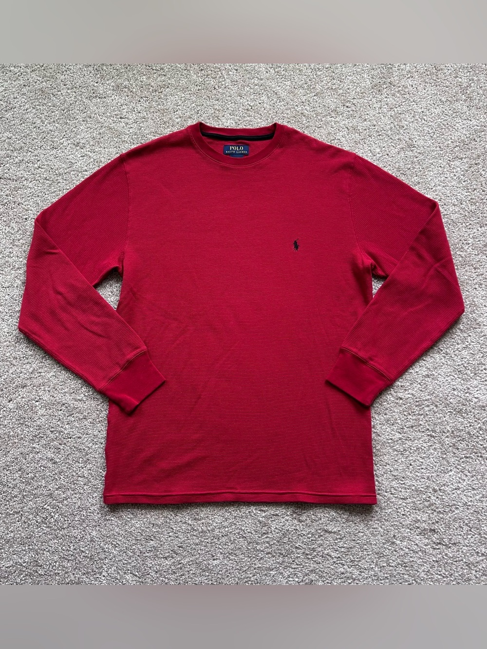 Polo Ralph Lauren Men's Waffle Knit Thermal Long Sleeve Shirt Red Medium Pony